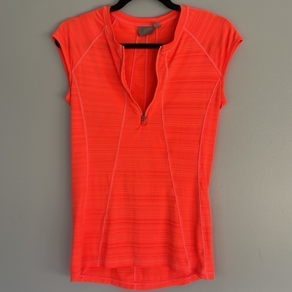 𝅺athleta Short Sleeve Half Zip Orange Running Workout Top Size Small - Picture 5 of 13